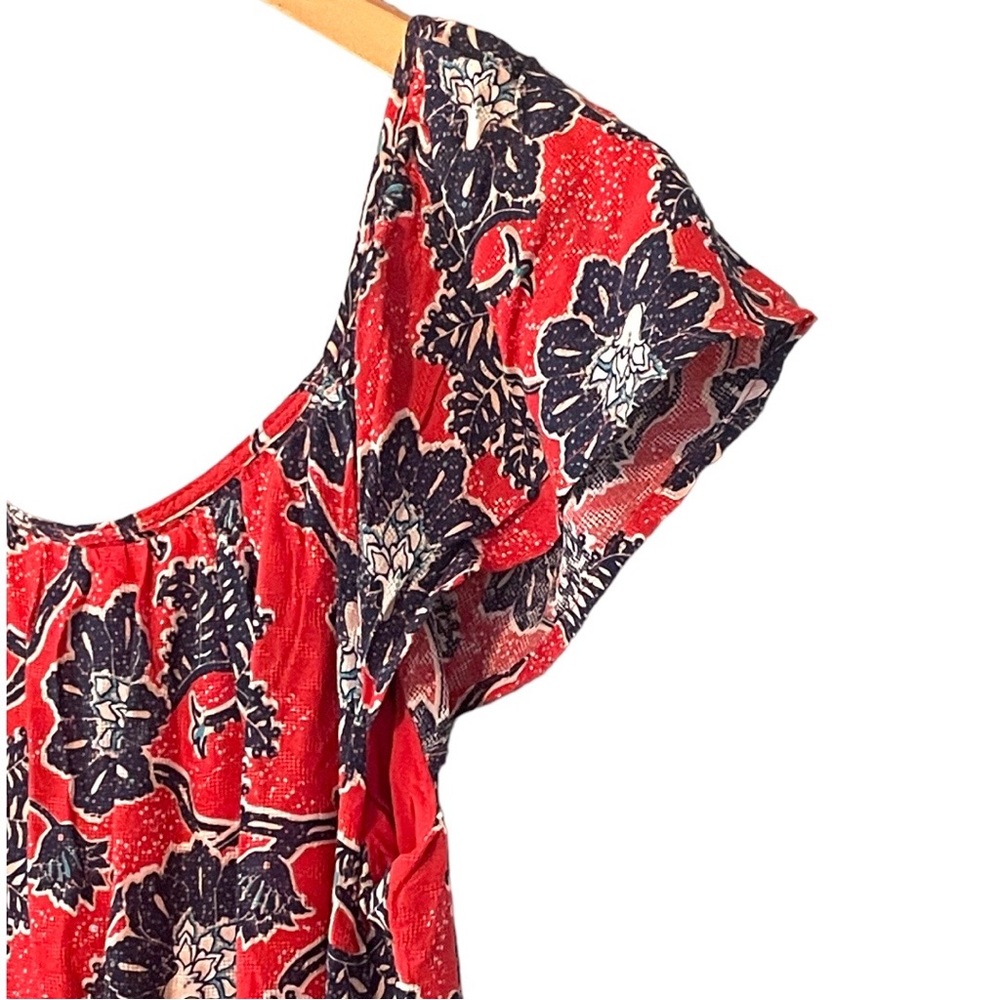 Knox Rose NWT Rebel Red White and Blue Floral Flutter Sleeve Drop Waist Dress XS - Picture 9 of 11